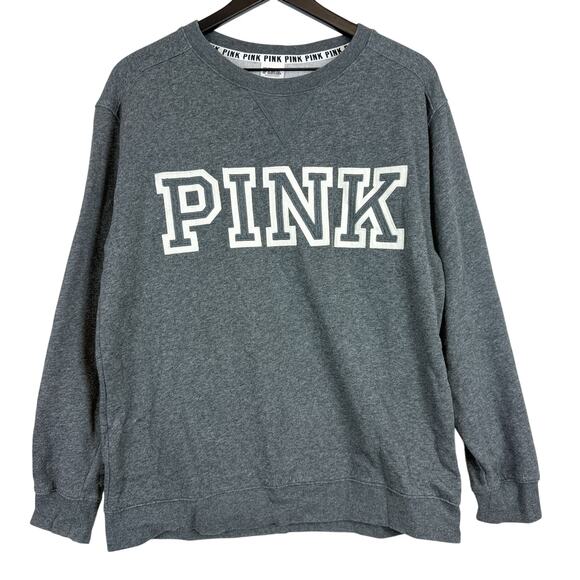 PINK Victoria’s Secret Gray Fleece Sweatshirt Logo - M - Picture 1 of 7